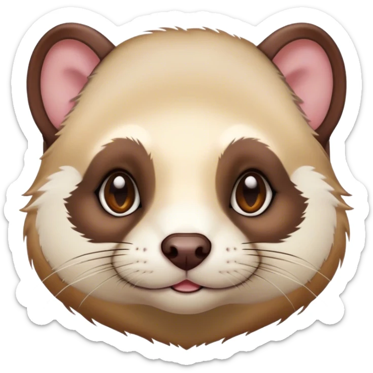 Cinematic Noble Ferret Portrait Emoji, Poised and dignified, with a sleek, elongated body and a distinct ferret head featuring a pointed snout, small, rounded ears, and intelligent, beady eyes, covered in soft, sleek fur with natural brown and cream hues, Simplified yet sharp and sophisticated features, highly detailed, glowing with a warm, natural glow, high shine, exuding an air of quiet confidence, focused and watchful, soft glowing outline, capturing the essence of a clever and majestic ferret that feels as though it could leap from the screen with effortless grace! sticker