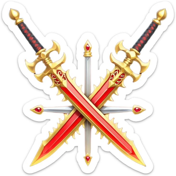 Golden fiery royal two crossed swrods with red gem and golden blade sticker