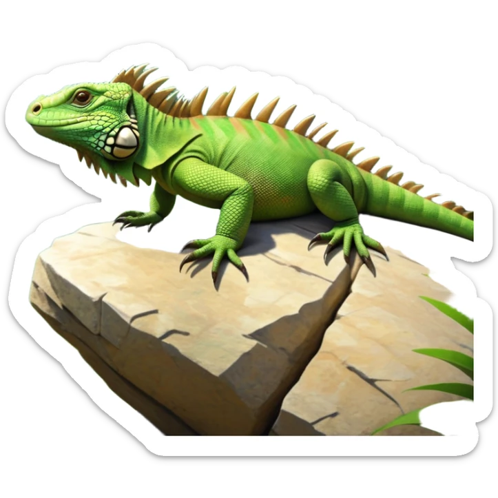 cinematic-iguana-realistic-full-body-basking-emoji,-long-scaly-body-stretched-out-on-a-sunlit-rock,-spiny-ridge-running-down-its-back,-textured-green-and-brown-skin-dappled-with-light,-sharp-intelligent-eyes-studying-the-surroundings,-long-tail-draped-over-the-stone,-simplified-yet-realistic-focused-features,-highly-detailed,-glowing-with-a-warm-tropical-glow

 sticker
