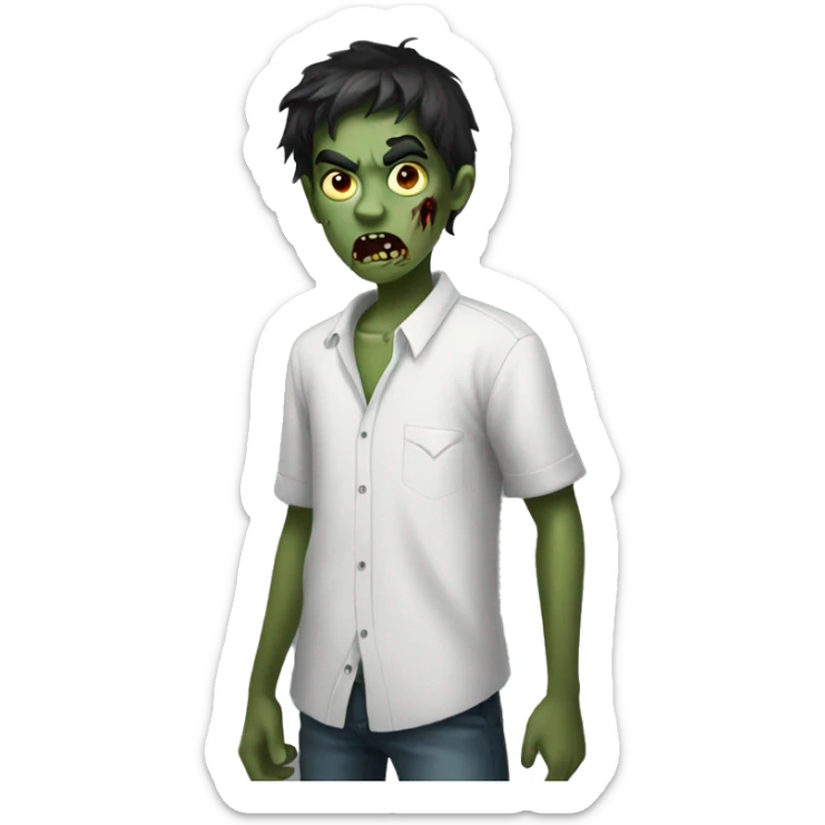 teen boy zombie with dark hair and white shirt sticker