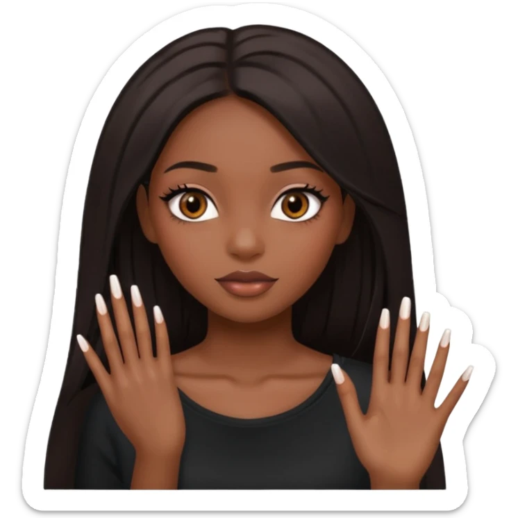 face girl with nails and cute make up black girl strait hair super long  top sticker