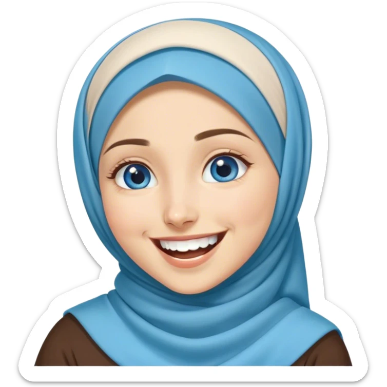 Turkish beautiful finish Konya girl blue eyes with hijab and islamic dress she’s laughing  sticker