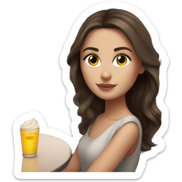 White girl with dark brown hair and a bright skintone, sitting in a skybar in dubai sticker