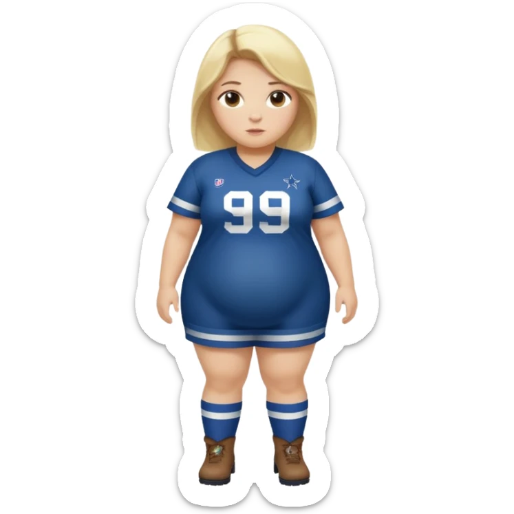 overweight blonde girl full body in cowboys jersey sticker