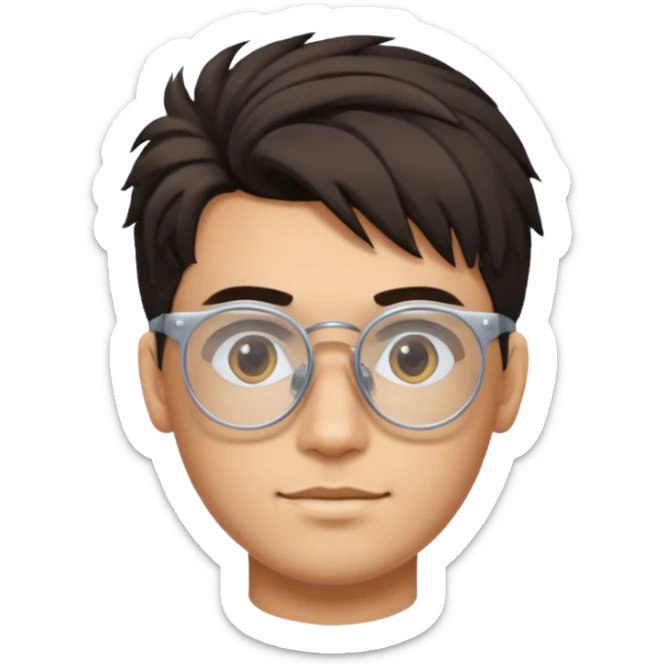Erstelle mir eine Emoji von einem Jungen. Herkunft: Südamerika, Jung und Gutaussehend, mit durchsichtiger Brille und anderer Frisur  sticker