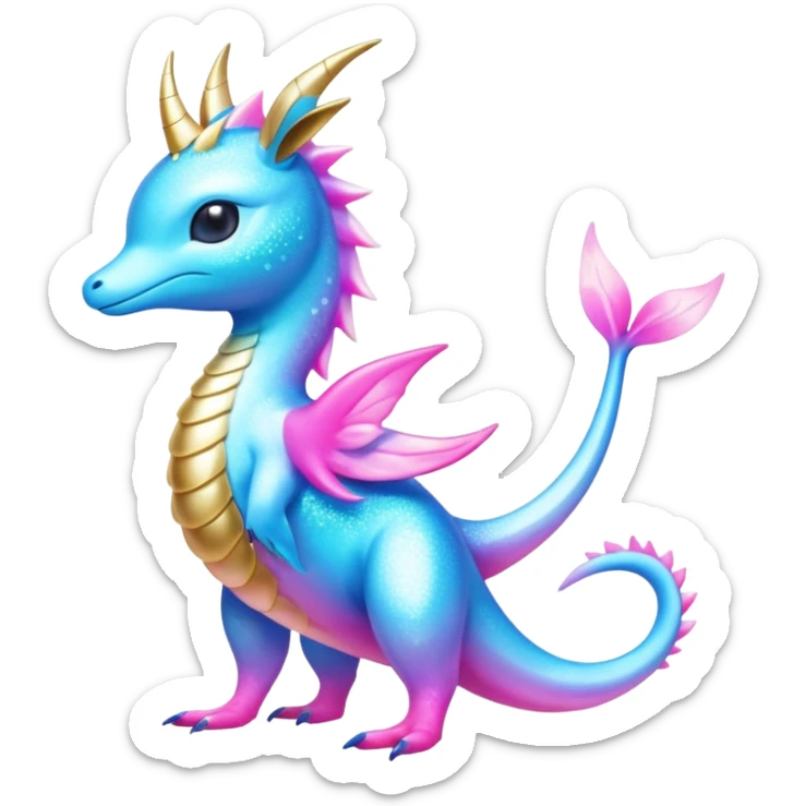 Shiny Exotic Colorful Amaura-Aurorus-Fakémon-hybrid-creature (full body)  sticker