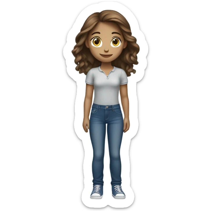 Pretty girl brown hair blue eyes Jeans dress whole body sticker