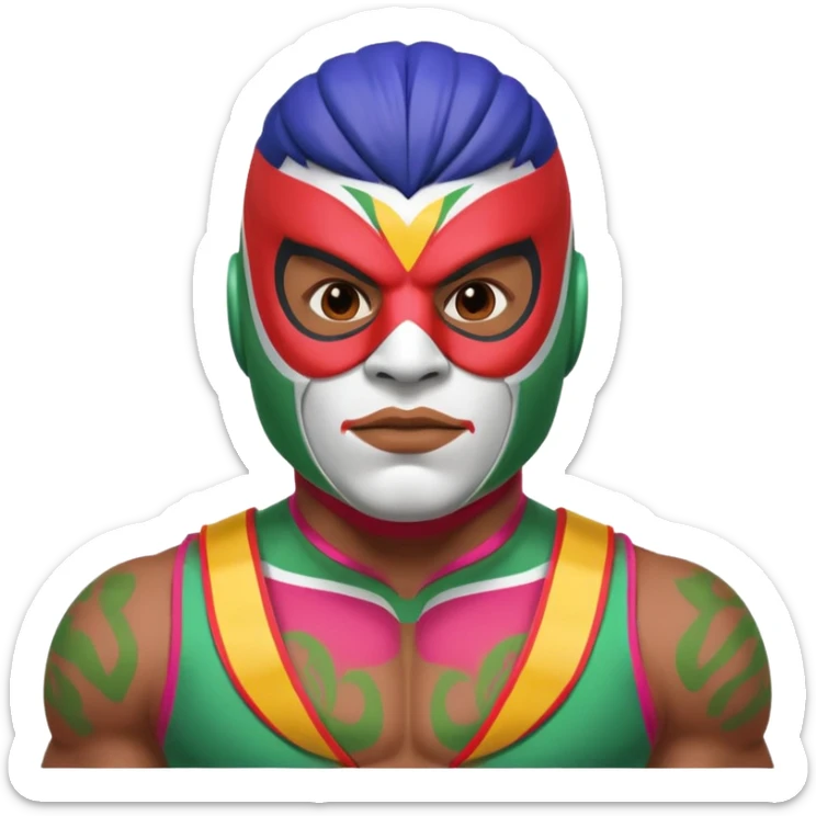 Mexican wrestler portrait, head and shoulders only, colorful luchador mask, muscular collar, confident expression, 3D cartoon, mobile game icon style, clean background, no text, no watermark
 sticker