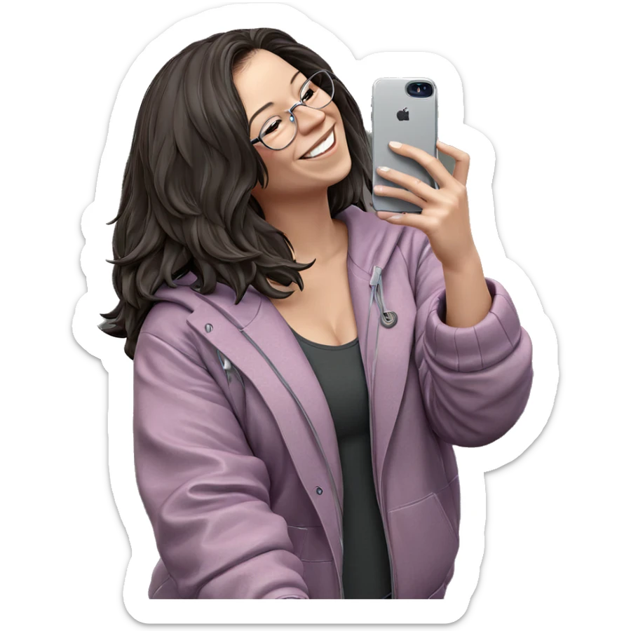 smiling girl taking selfie sticker