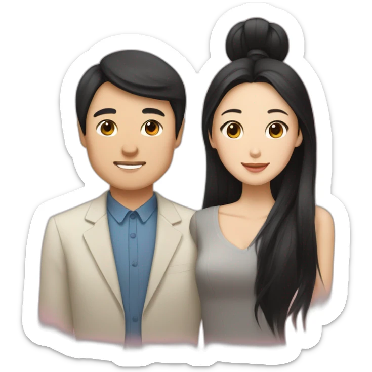 Chinese man with black gentle hair with Kazakh woman with black and long hair as a wife and husband sticker
