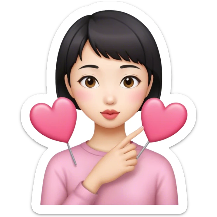 Short hair Asian girl kissing with pinky heart  sticker