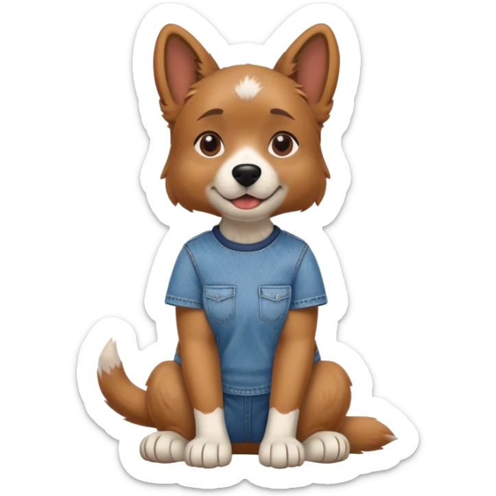 female dog anthropomorphised wearing jeans and a t-shirt sitting pose sticker