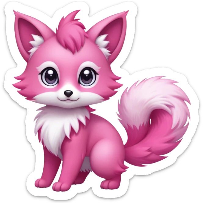 Kawaii bright pink fantasy ethereal anthro fursona Fakemon with tufted tail  sticker