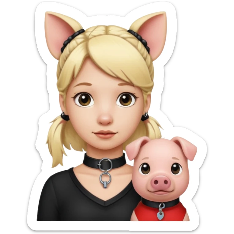 Blonde girl, wearing choker, pig tails, collar with leash sticker
