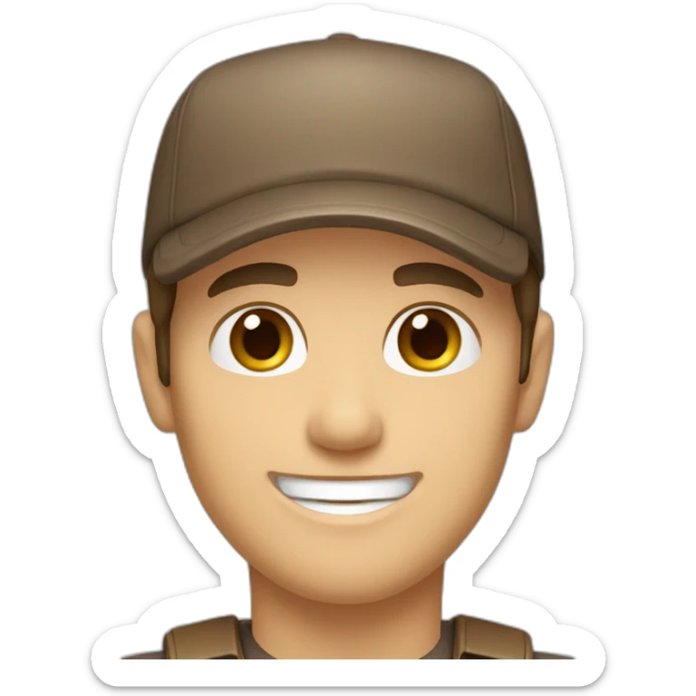 caucasian, male, brown hair, brown eyes, cap, smiling sticker