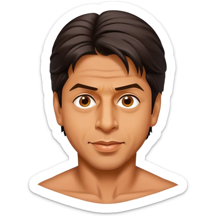 Cinematic Realistic Shah Rukh Khan Pop Culture Emoji, showcasing the charismatic charm of the Bollywood superstar rendered with lifelike detail and captivating lighting. sticker