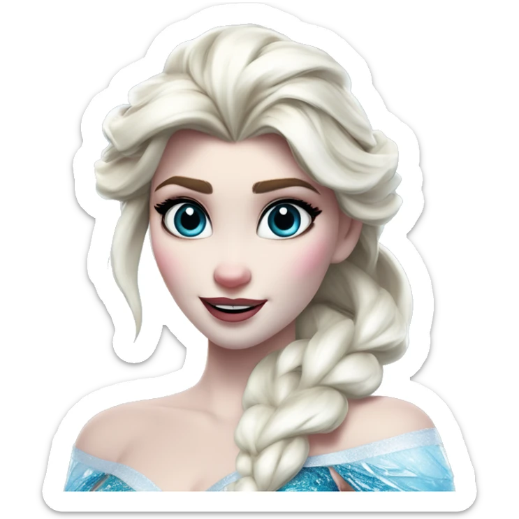 Warcraft award winning frozen ice Elsa in Marvel Avengers style, oil paint, mysterious eyes, intricate lips, masterpiece pose, odd perspective, beautiful, desirable, logical sticker