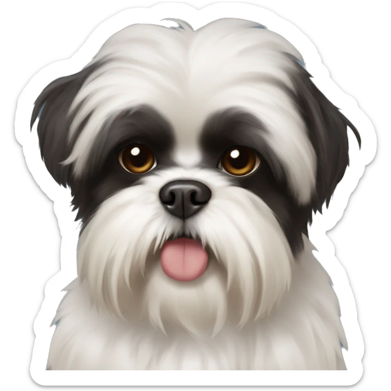 Black shih tzu mix with huge brown eyes and white fur on chest sticker