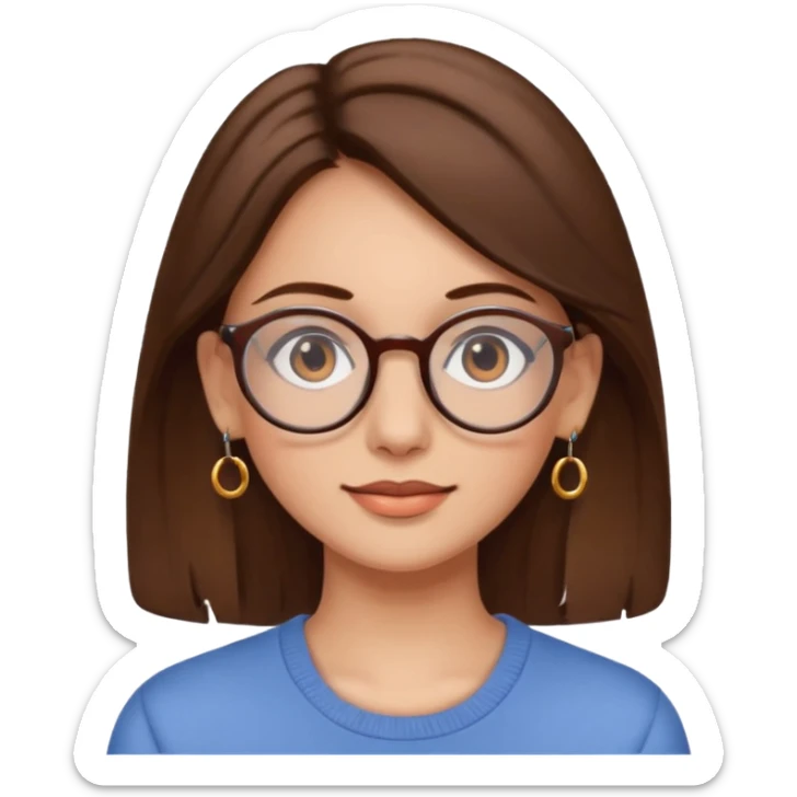 Women brown eye and brown hair with glasses and circle earing sticker