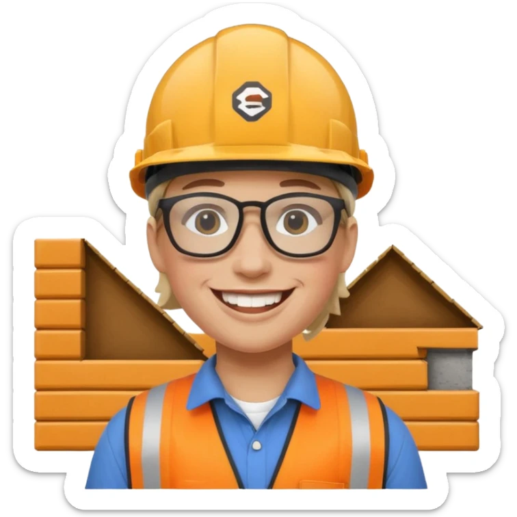 bonhomme avec un casque de chantier, logo SRE, lunettes swag, large sourire, style emoji Apple sticker