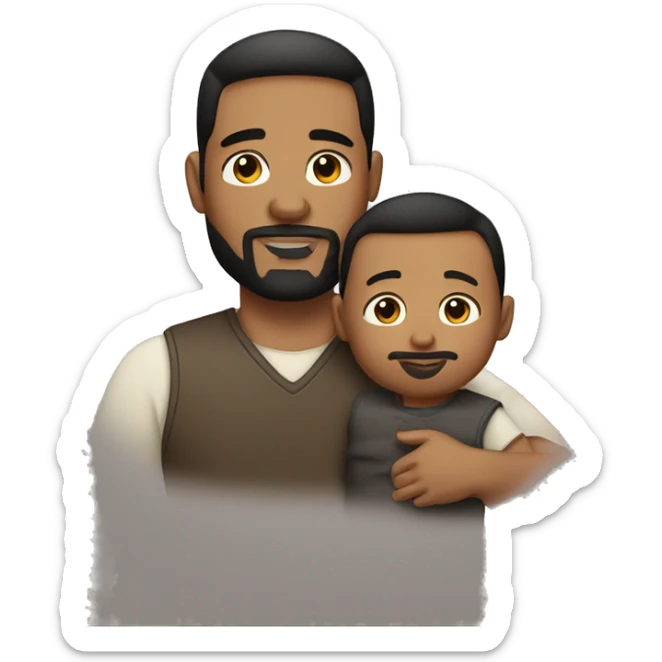 American man with short straight dark hair and a goatee, and his toddler son sticker