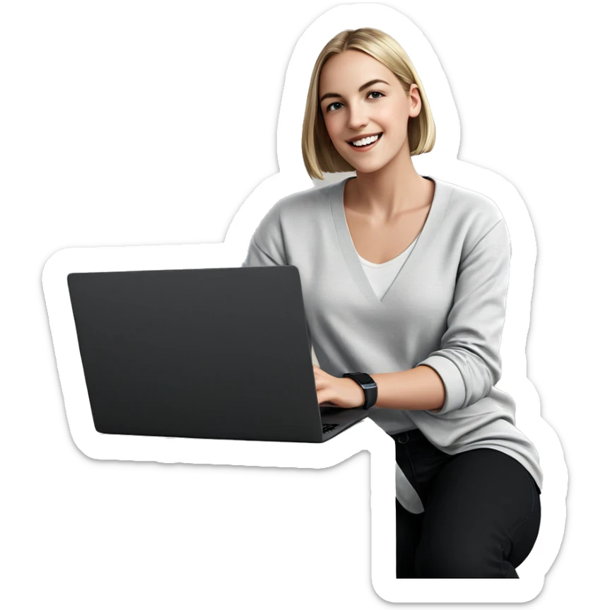 smiling girl with laptop indoors sticker