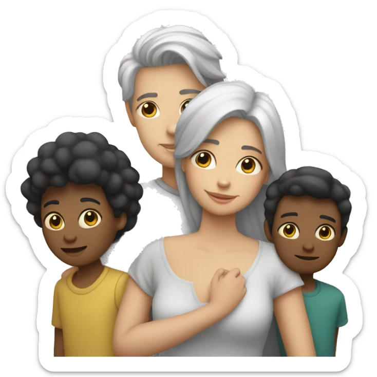 mujer con dos niños blanca y de pelo negro y un hombre rubio sticker