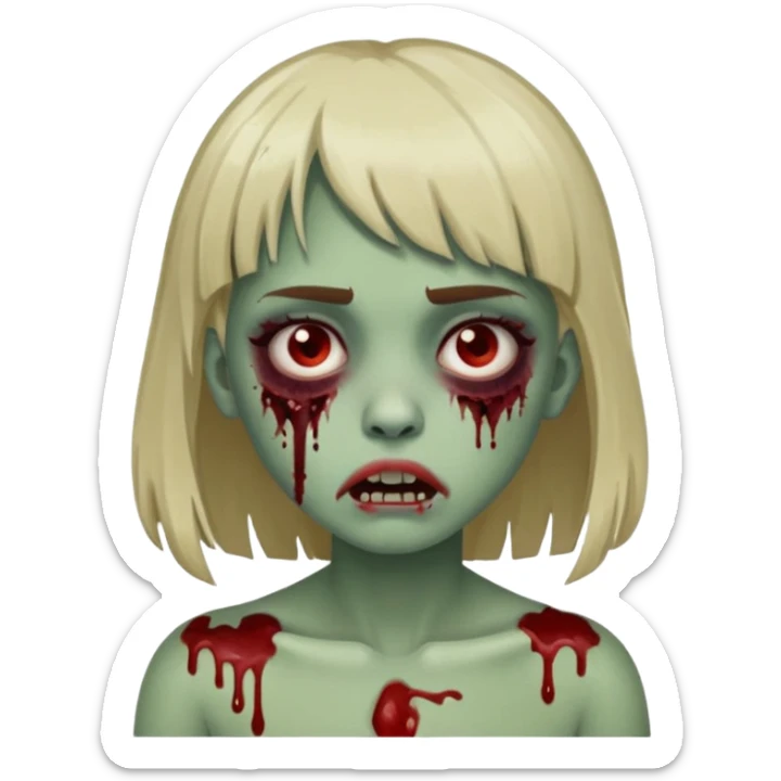emoji de zumbi garota com franja piercing no nariz e sangue com o fundo preto sticker