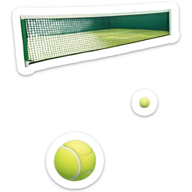 grass tennis court, with the lines of the court clearly with visible in the background. A tennis racket and ball/ The scene captures the essence of the sport, highlighting the equipment and the vibrant, open atmosphere of a tennis match sticker