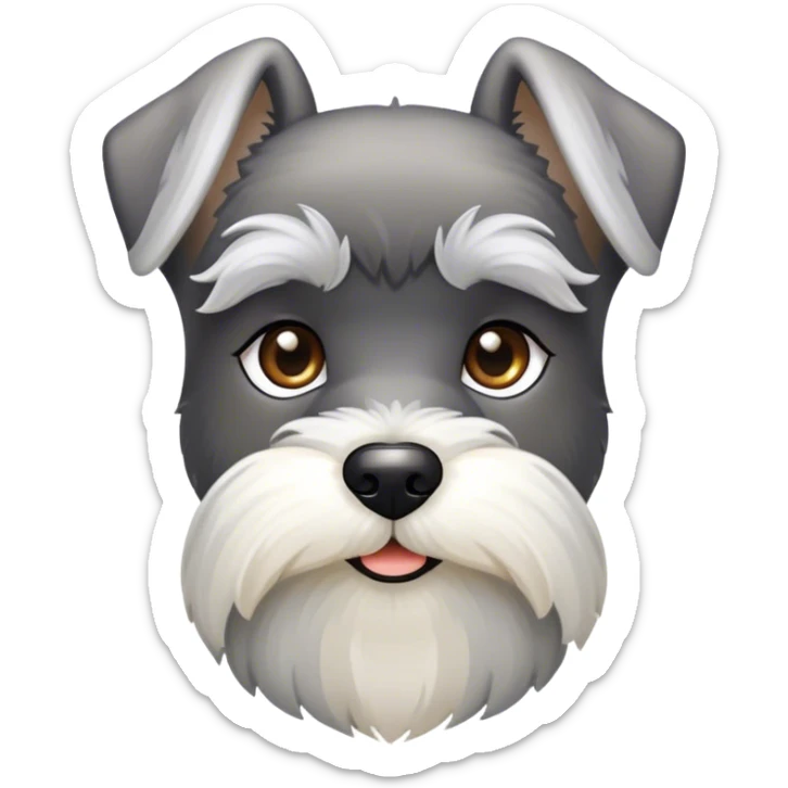 Cinematic Noble Miniature Schnauzer Portrait Emoji, Standing with a proud and stately demeanor, showcasing a sharply defined, salt-and-pepper fur with distinguished eyebrows and a confident, alert expression, simplified yet exquisitely detailed, glowing with a refined, dignified radiance, high shine, exuding intelligence and classic noble charm, soft glowing outline, capturing the essence of a noble Miniature Schnauzer that commands attention with effortless style! sticker