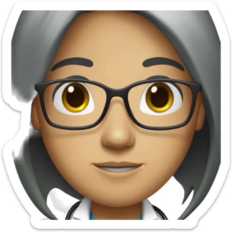 doctor,girl,long black straight hair,black eyes,glasses sticker