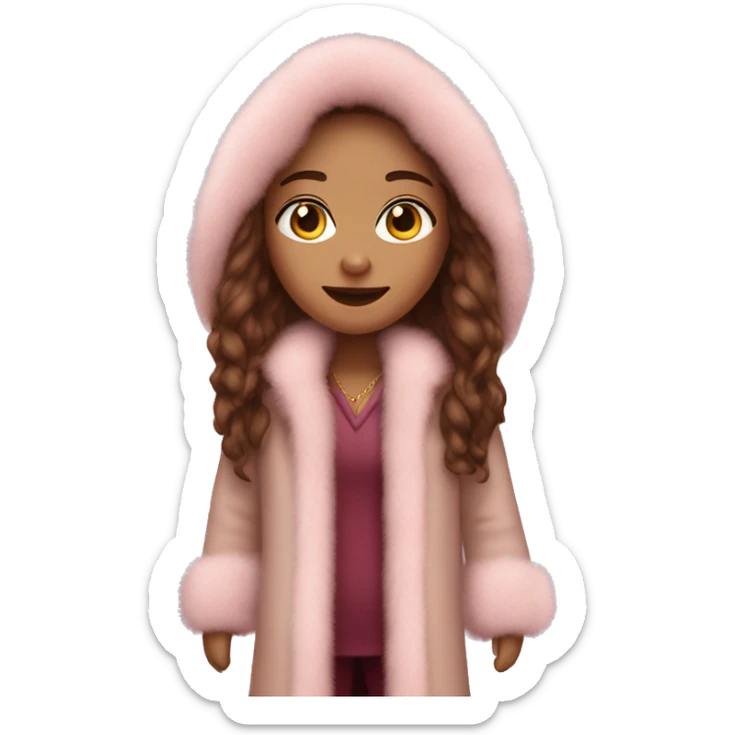 Burgundy long haired girl wearing Pale pink full length fur coat sticker
