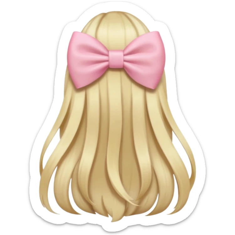 back view of long blonde hair with a pastel pink bow, iOS Apple emoji style sticker