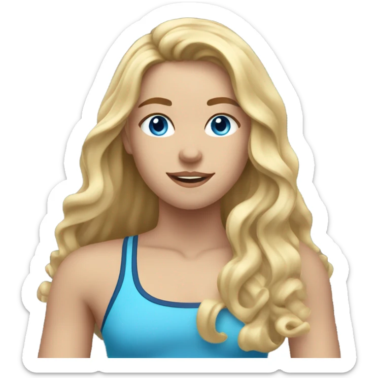girl with long blonde wavy hair and blue eyes working out  sticker