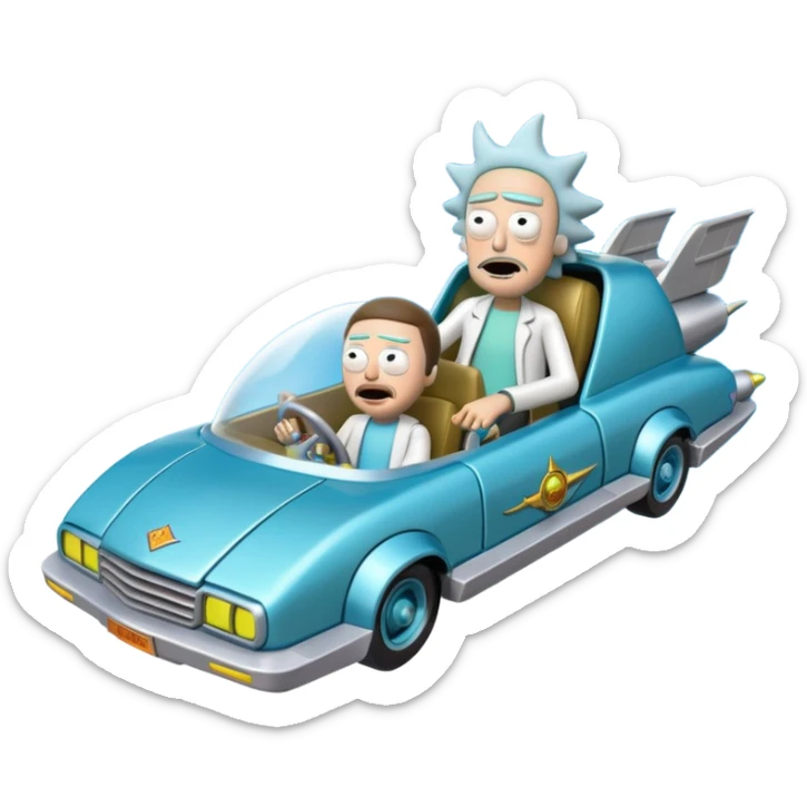 Hot wheels Rick and Morty flying in a spaceship to citadel of Ricks  sticker