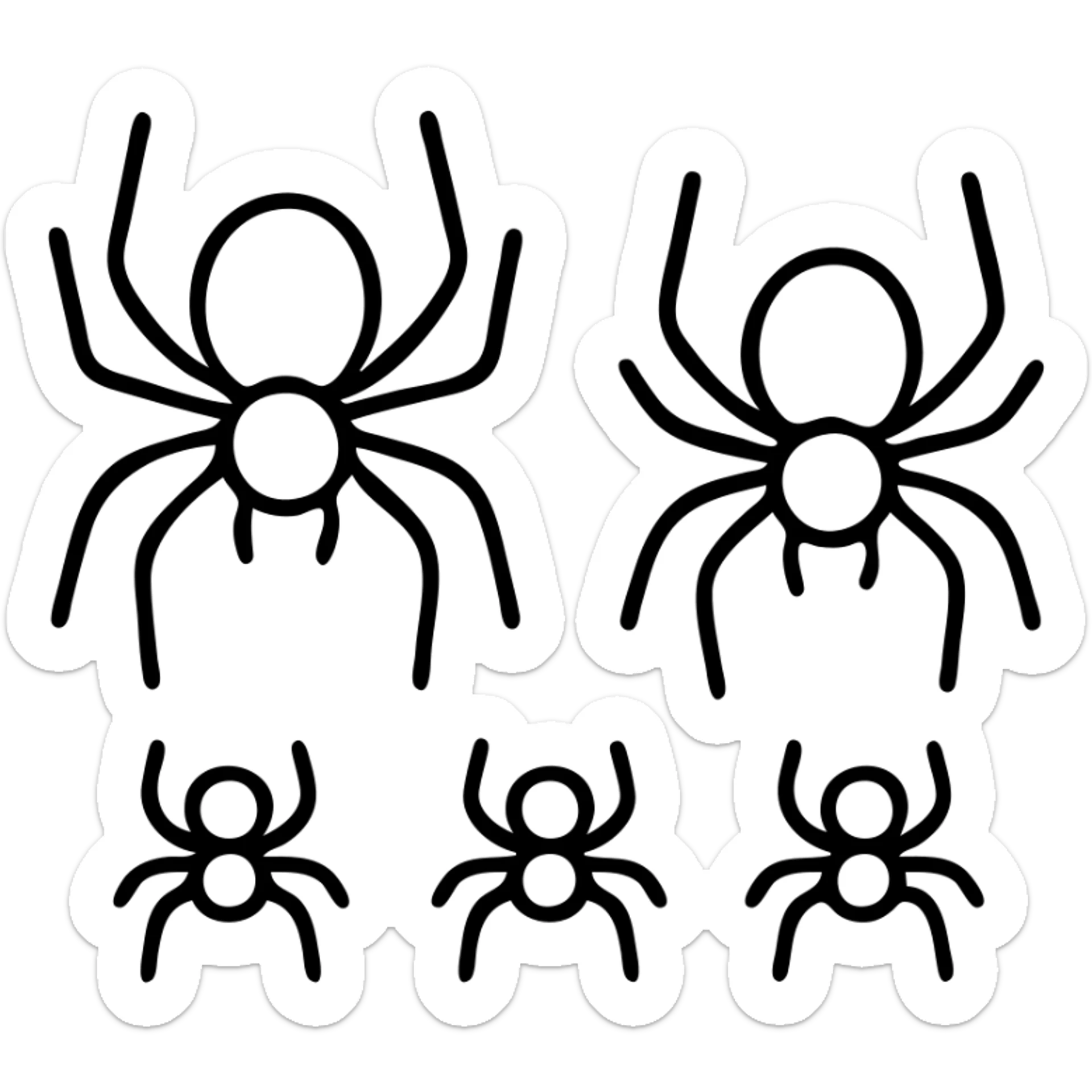 Group of spiders showing a family, with larger parent spiders and smaller baby spiders sticker