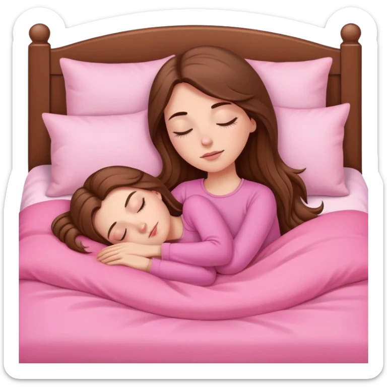 white girl with long brown hair sleeping in a pink bed  sticker