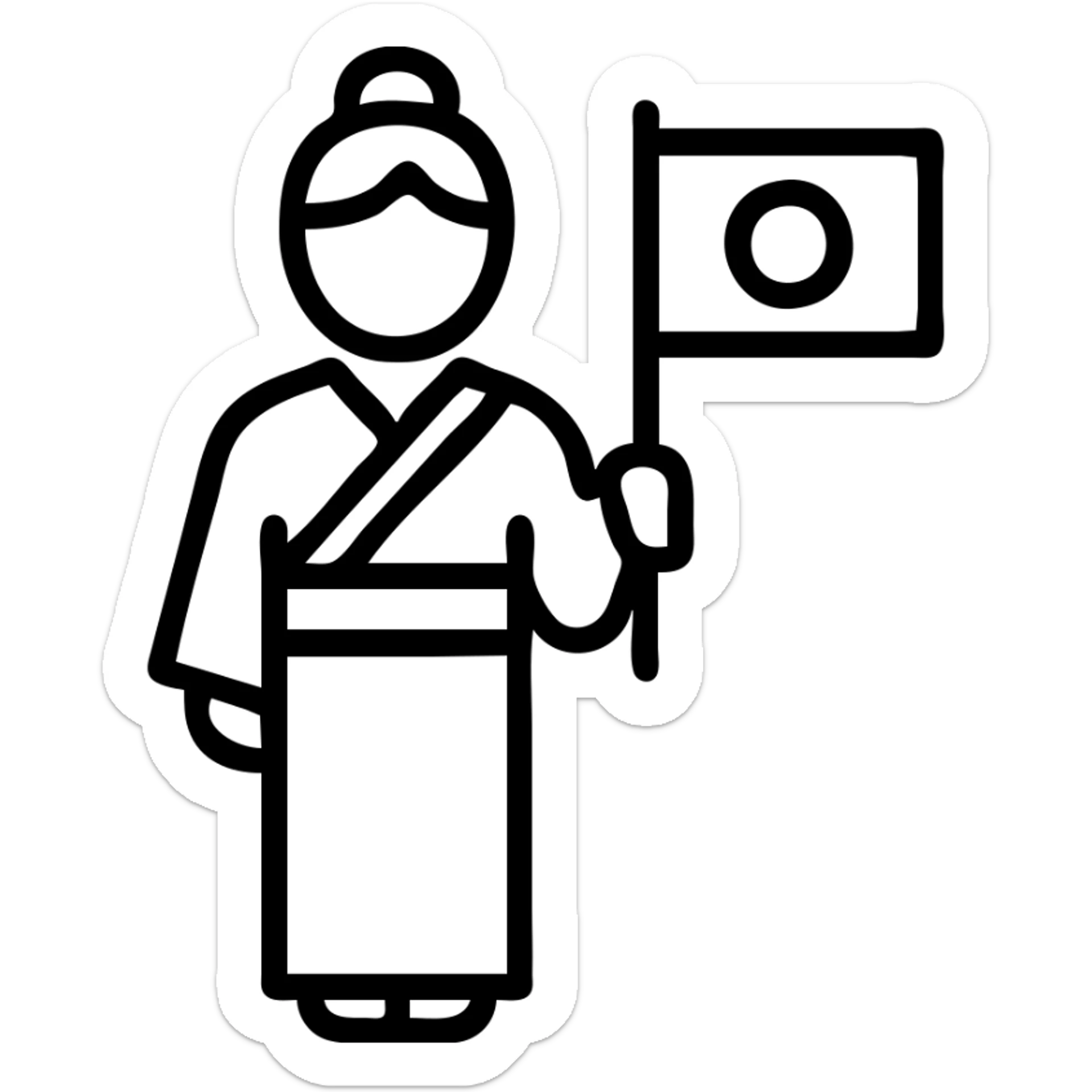 person in a traditional kimono holding the Japanese flag, outlined icon sticker