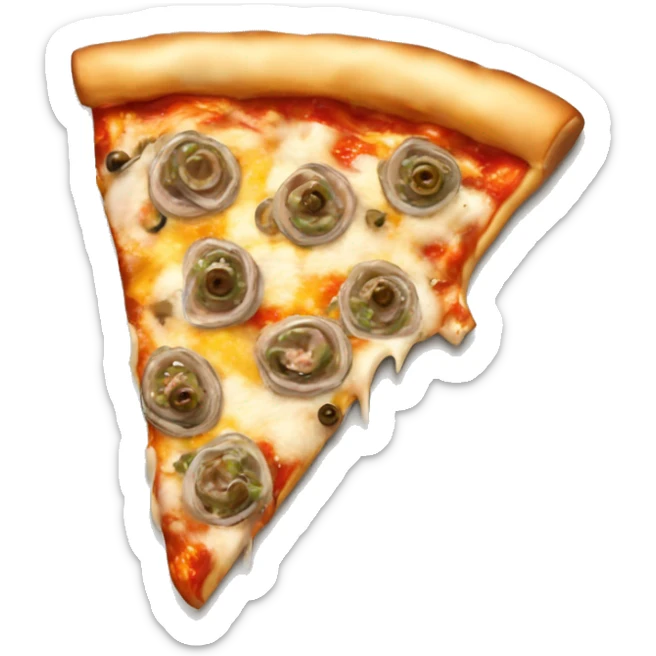 A pizza slice topped with anchovies, capers, and a drizzle of olive oil. sticker