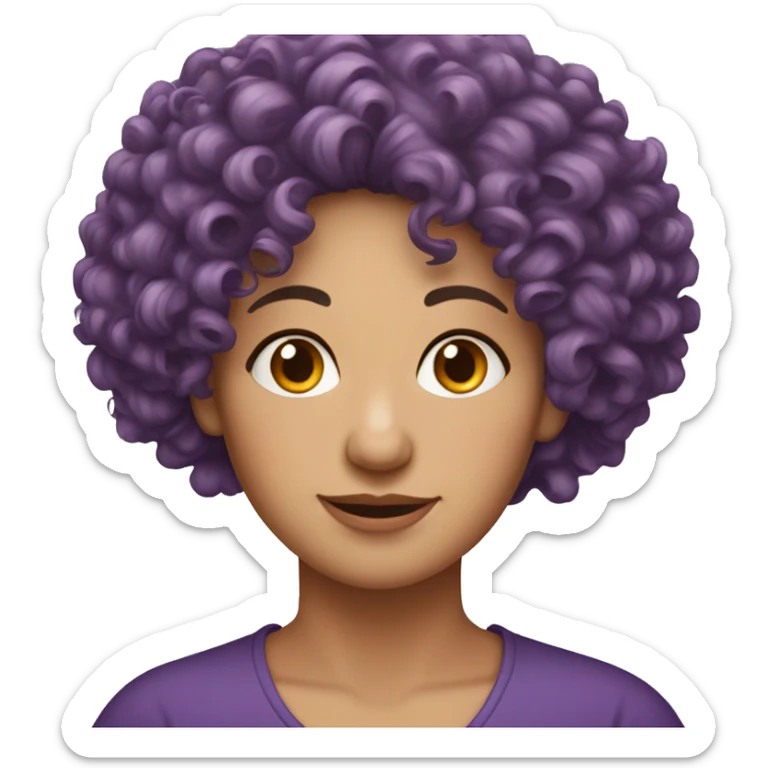 European, purple curly hair, woman, middle-aged, nose ring. sticker