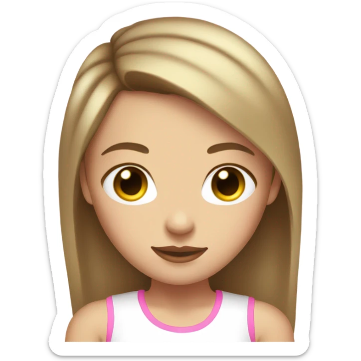 brown straight hair teenage girl white skin white tank top pink lips sticker