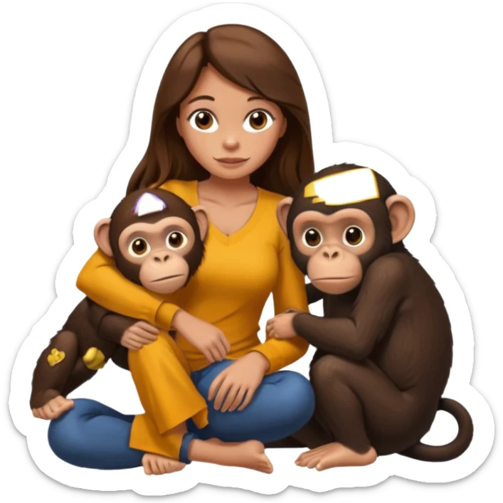 un chiomapnze salvaje sentado en el suelo al lado de una mujer sticker