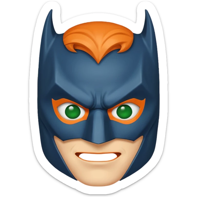 batman emoji with the mask is in blue, orange and green, the face, eyes are regular colors sticker