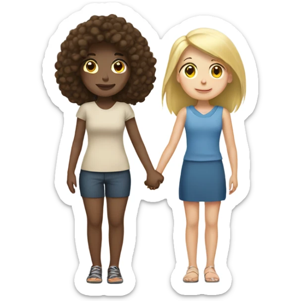 tall brunette woman and short blonde girl holding hands sticker