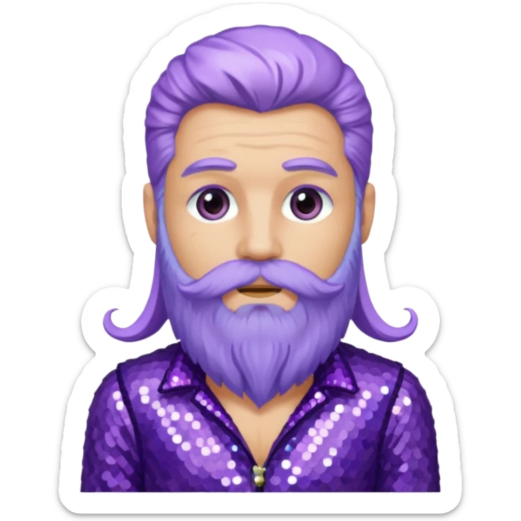 Jupiter from Ancient Gods with lilac skin, long periwinkle hair and beard, purple sequin outfit sticker