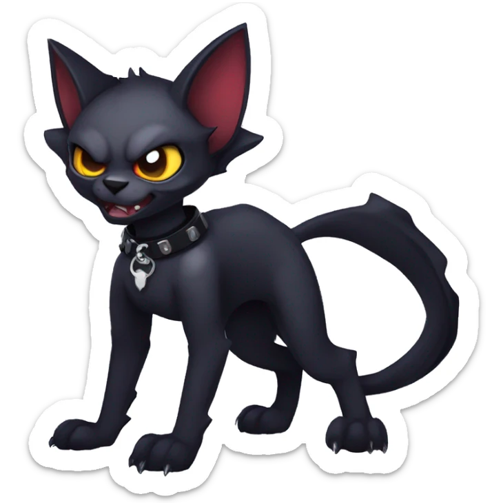 cool edgy anthro dark-themed animal vampiric bat-cat-hybrid Fakemon  with a collar full body sticker