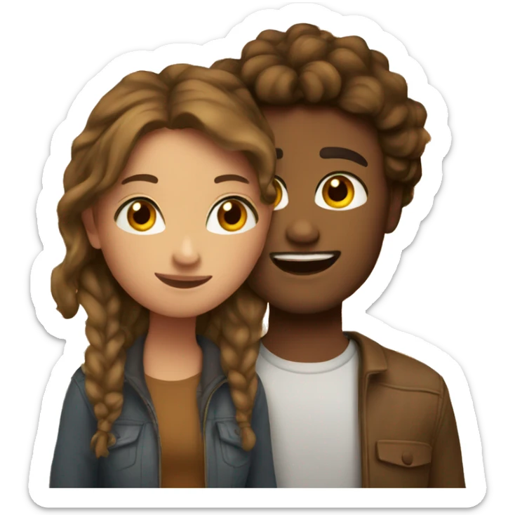 High quality emoji, a girl with brown hair with her boyfriend in fall sticker