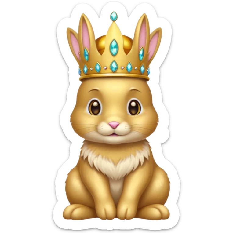 bunny King – proud golden bunny wearing a tall jeweled crown, sitting sticker