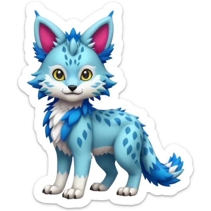 Colorful tropical kawaii cute Lynx-Trico-Sergal-Wolf-Vernid-Fakémon-Pokémon-creature (full body) sticker