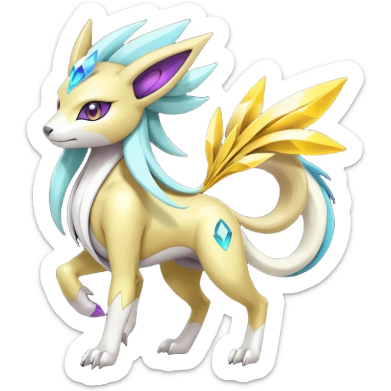 Colorful Futuristic Meloetta-Manectric-Solgaleo-Raikou-Pokémon-Digimon-Fakémon-fusion-hybrid-creature sticker